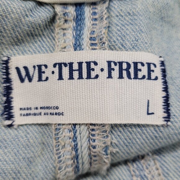 We The Free Blue 100% Cotton Denim Striped Overalls Jumpsuit Free People Large L - Picture 3 of 12